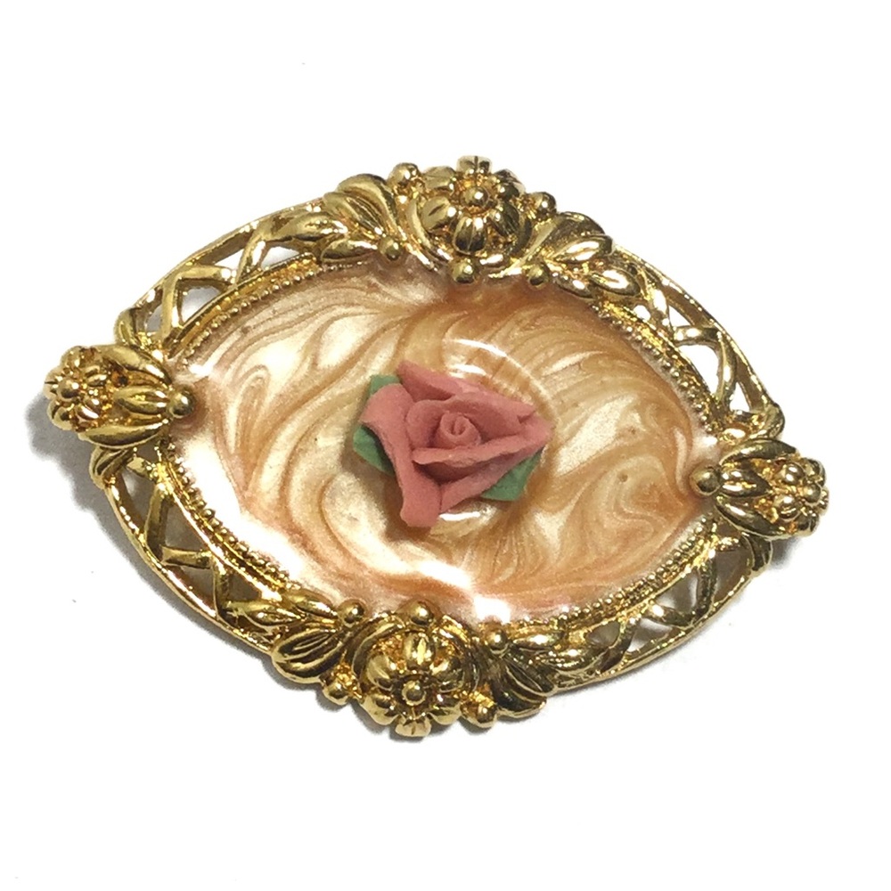 Gold Tone Metallic Rose Brooch/ Pin